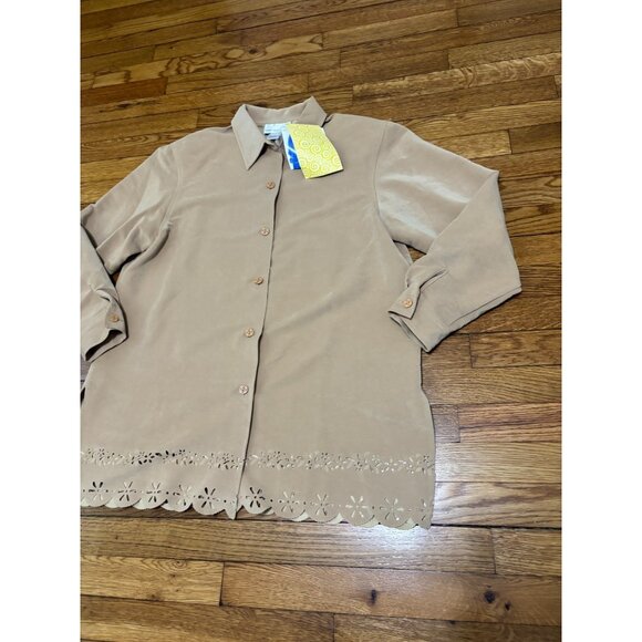 Susan Graver Style Womens Microfiber Jacket Sz Large Beige Scalloped Hem NWT! - Picture 2 of 6